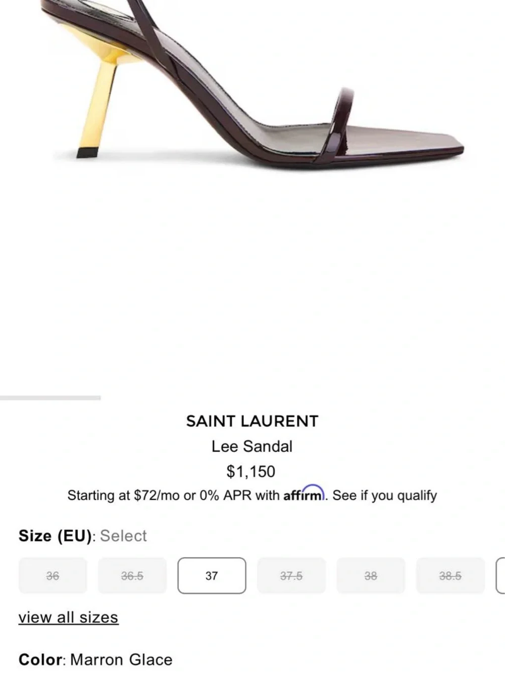 Saint Laurent Burgundy Patent Slingback Heels with Gold Stiletto - Picture 5 of 5